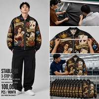Blouson Bomber Y2K Personnalisé Imprimé Intégral pour Homme, en Satin avec Strass, Fermeture Éclair Intégrale, Col Rabattu, Style Streetwear, Fournisseur OEM