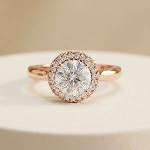 Anillo de compromiso clásico para mujer con diamante solitario de 1.0 CT, corte brillante redondo, cultivado en laboratorio, con halo, oro rosa de 14K, certificado IGI. - Product Image 2
