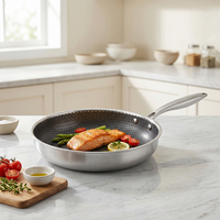 Poêle à frire en acier inoxydable triple couche 16/18/20/22/24/26/28/30/32 cm, revêtement antiadhésif nid d'abeille, poêle de cuisson en acier inoxydable
