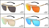 Lunettes de soleil STORY STY732 Polygon Fashion, grandes lunettes de soleil à verres uniques, sans monture, métal doré, vintage, miroir, pour hommes et femmes
