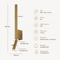 Applique murale d'hôtel moderne, lampe de lecture minimaliste, applique LED réglable, rotation à 350 degrés, inclinaison à 90 degrés, finition bronze