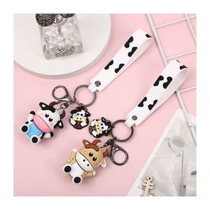 New Cartoon Cow Keychain 3D Soft Silicone Car Keychain Cute Animal <b>Bag</b> Pendant Couple Cartoon Keychain Promotional <b>Gift</b> - Product Image 1