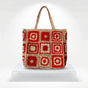 Sac fourre-tout géométrique bohème en crochet fait main pour femme, avec deux poignées, léger et portable, pour le voyage, doublure en polyester - Product Image 3