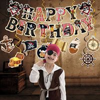 Kit de Decoración de Papel para Fiesta de Cumpleaños con Temática Pirata, Estilo Retro, con Calaveras, Barcos, Anclas y Serpentinas