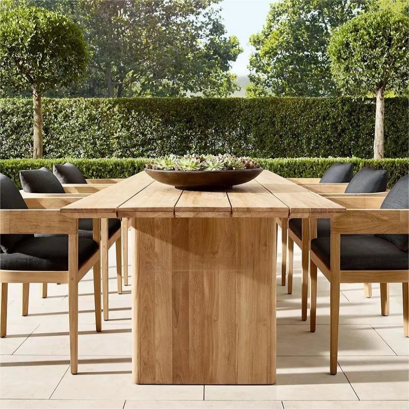 Factory direct outdoor curved high-end teak dining table and chair Courtyard garden outdoor casual dining furniture seating