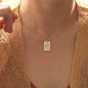 Collar de acero inoxidable chapado en oro para hombre y mujer, colgante rectangular liso con frase grabada personalizada, joyería - Product Image 6