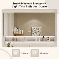 Conjunto de Mueble de Baño Moderno Independiente con Lavabo de 36-92 Pulgadas, Espejo LED Inteligente Antivaho, Gabinete de Madera Ecológico