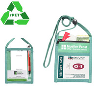Tas kartu kain Lanyard baru dapat disesuaikan sebagai Multifungsi PVC ID kain poliester tas paspor ritsleting Lanyard