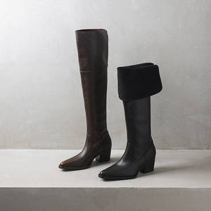 2025 automne hiver élégant dame sur le genou bottes robe de soirée chaussures Design de mode talons hauts femmes mince longues bottes 40 marron - Product Image 4