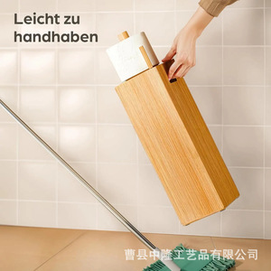 Bamboo Toilet Paper Holder Rectangular Free <b>Standing</b> With Lid Eco Friendly Minimalist Design Natural Wood Color - Product Image 4