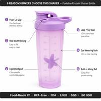 Bouteille shaker en plastique sans BPA pour le sport et la gym, avec logo personnalisé, anti-fuite, à boire directement, portable, pour protéines en poudre, fitness, avec boule mélangeuse
