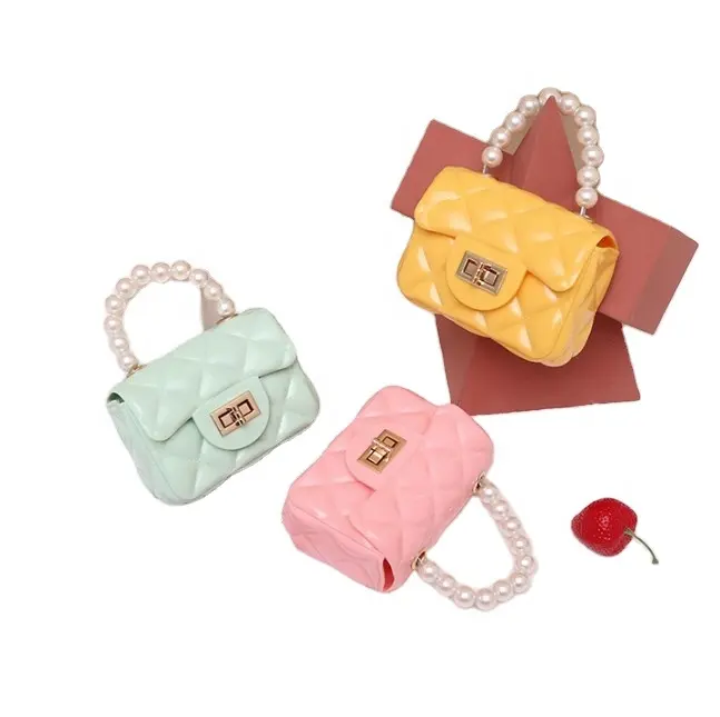 Jelly bag jelly handbags multi color handbags coin kids purse for girls chain key pocket pearl handbag