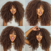 Perruques courtes bouclées afro blond miel, perruques complètes fabriquées à la machine avec frange, perruques sans colle en cheveux humains