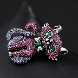 Broche de lujo a la moda, broche de gato con diamantes de imitación, gatito bonito para mujer, flor tetona, fiesta, boda, joyería Animal - Product Image 3