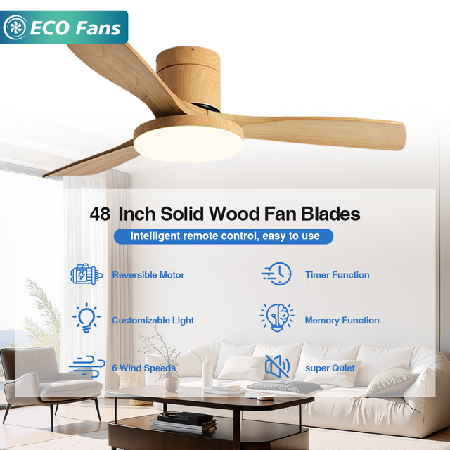 48" Modern Smart Ceiling Fan with Pure Copper Energy-Efficient BLDC Motor Tech, Remote-Controlled