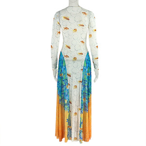 ชุดเดรสแฟชั่นผู้หญิง ดีไซน์เก๋ไก๋ พิมพ์ลายต่อกัน ทรงเอ กระโปรงทรงเอ คอกลม แขนยาว ผ้าบางเบา ให้ลุคสดใส - Product Image 6