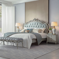 Maßgefertigtes Französisches Luxus-Holzbett mit Verstellbarem Polster und Echtem Leder im Queen-Size-Design