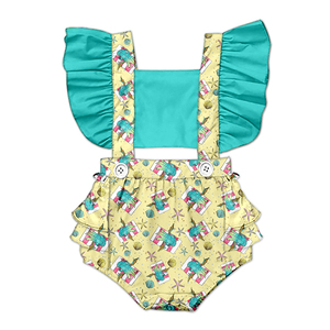Mameluco de seda de leche con volantes y espalda descubierta para bebé, pelele con tirantes estampado integral para niños pequeños, ropa de bebé recién nacido personalizada OEM ODM - Product Image 1