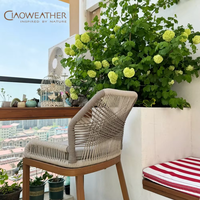 Vente en gros Chaise et table de bar en bois de teck pour balcon et patio Tabourets de bar hauts d'extérieur en corde tissée populaires