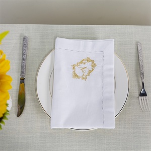 Personnalisable Oem Premium Ajouré Blanc <span class=keywords><strong>Coton</strong></span> Lin Mélange Monogramme Serviettes <span class=keywords><strong>de</strong></span> Dîner pour Linge <span class=keywords><strong>de</strong></span> Mariage <span class=keywords><strong>50x50</strong></span> - Product Image 3
