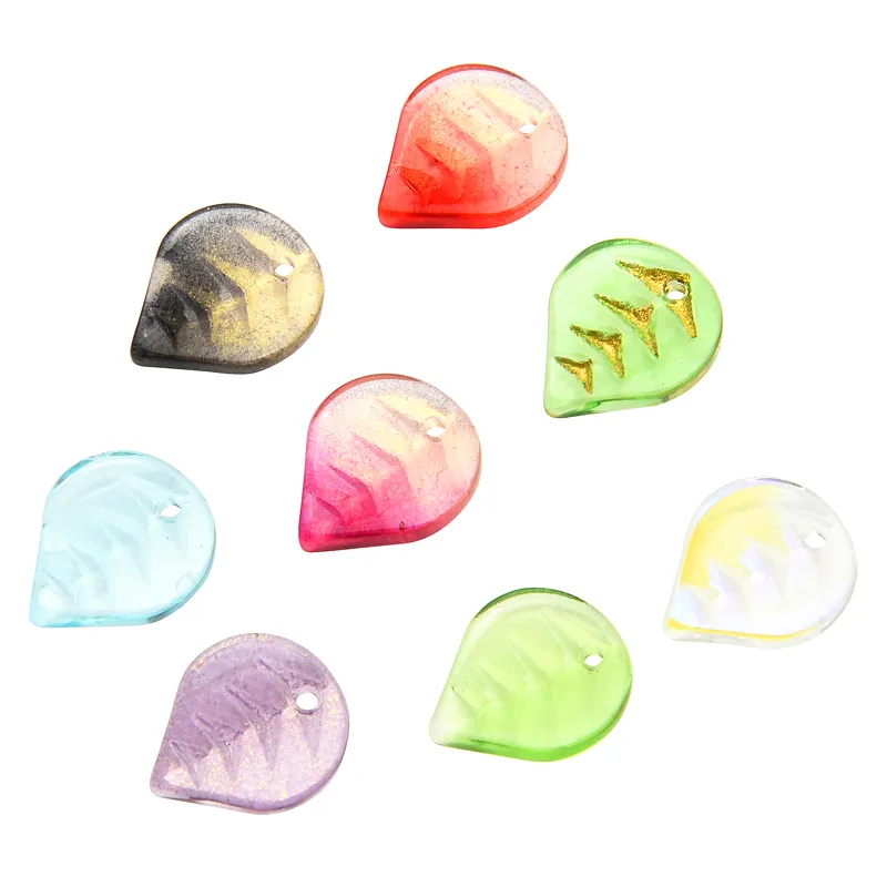 ZHB 10*12MM colgante de cristal de hoja colorida cuentas sueltas Color degradado hoja de álamo cuentas de cristal para DIY pendientes encantos regalos