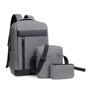 Mochila para laptop multifuncional de lazer com preço de fábrica, mochila de três peças com mochila USB