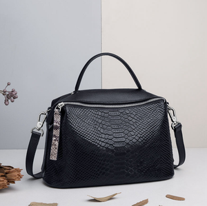 <b>White</b> Genuine Leather Shoulder <b>Bag</b> Crossbody Handbag Zipper Closure Textured Pattern Daily Purse - Product Image 2