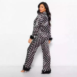 2025 luxe plume garniture ensemble de vêtements de détente femmes Viscose chemise de nuit et pantalon à la mode <span class=keywords><strong>Homewear</strong></span> avec Boho <span class=keywords><strong>Chic</strong></span> Style - Product Image 5