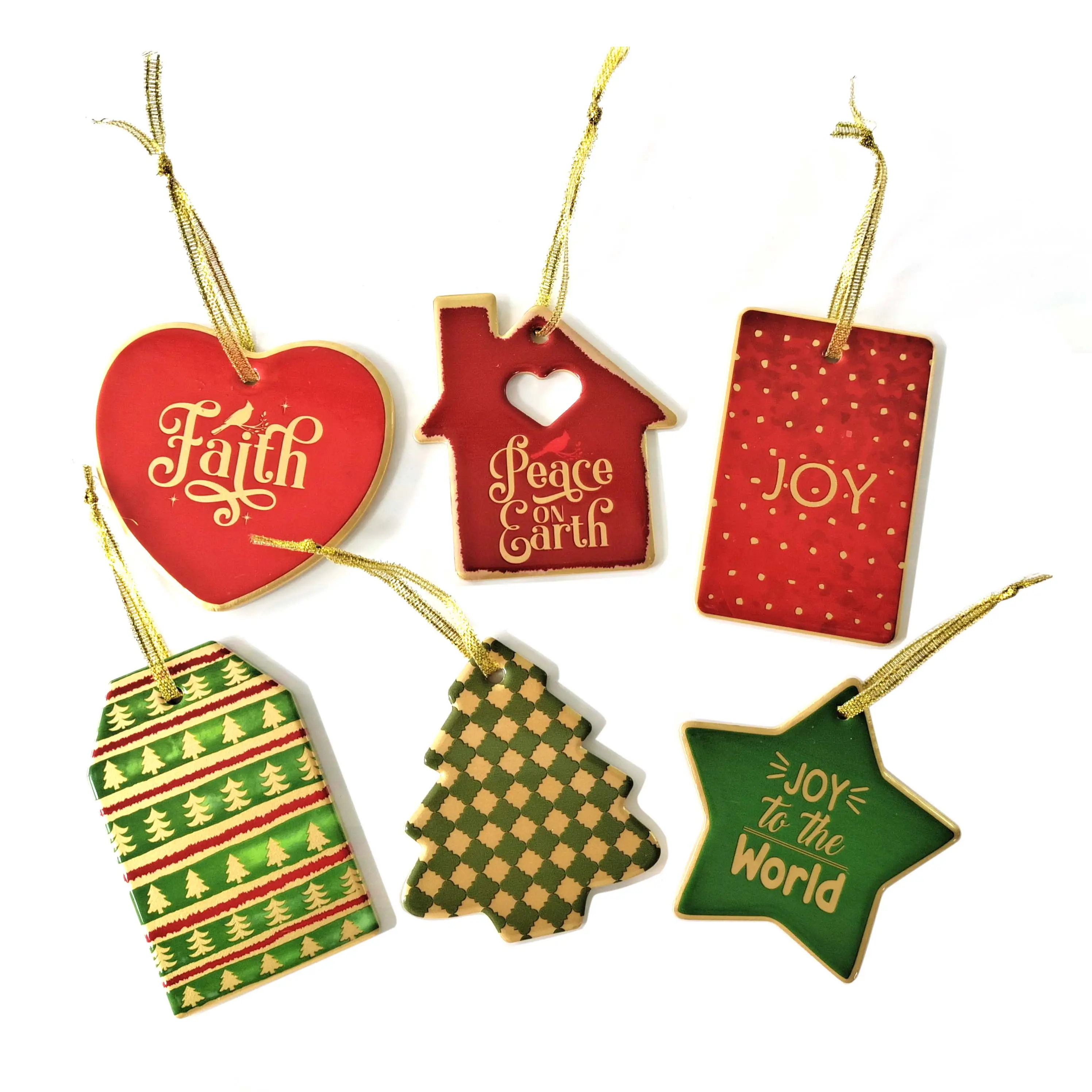 Christmas Tree Ceramic Ornaments Christmas Sublimation Printing Christmas Tree Heart Star House Shape Ceramic Gold Ornaments