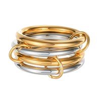 JOYE Bague multi-anneaux superposée à quatre couches pour femme, plaquée titane or 18 carats, avec pierre naturelle, élégante pour fêtes et anniversaires