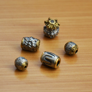 Cuentas redondas de dos tonos, plateadas y doradas, estilo antiguo, con diseño de ondas de agua budistas, para accesorios de joyería DIY. - Product Image 1