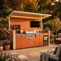 Mueble de Exterior, Gabinete de Cocina Plegable Inteligente 5 en 1, Estación de Barbacoa con TV, Altavoz, LED, Acero Inoxidable, para Azotea de Villa