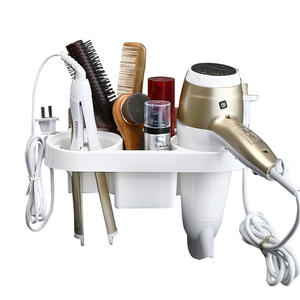 Étagère murale adhésive sans trace en plastique pour la cuisine et la salle de bain, organisateur de sèche-cheveux à deux niveaux, support sans perçage - Product Image 1