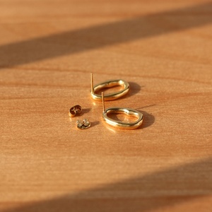 Minimalist Stainless Steel Oval 18K Gold Plated Stud <b>Earrings</b> - Product Image 5