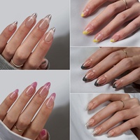 Faux ongles en gel souple à presser, courts, forme amande, faits main, effet œil de chat, French manucure, forme stiletto, pour vente en gros