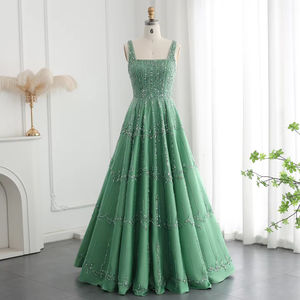 Jancember SZ225 cantik kerah persegi Mint payet hijau Proms Formal A-line - Product Image 1
