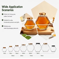 Tarro de miel hexagonal de vidrio con tapa de madera para embalaje de boutique, suministro de fábrica