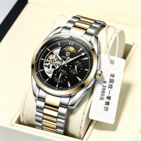 Montre mécanique automatique pour homme, phase de lune, squelette, chronographe, étanche, acier inoxydable, montre de luxe, logo personnalisé