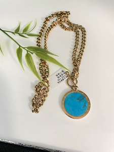 Colgante de placa redonda de turquesa de oro de 14 quilates, collar de dijes, estilo clásico geométrico para regalo suministrado por buen proveedor - Product Image 4