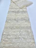 Tissu en dentelle florale bleu ciel en gros d'usine, maille de tulle perlée de sequins argentés pour robe de mariée et de soirée