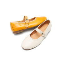 Chaussures plates Mary Jane rétro en cuir lavé pour femmes, chaussures décontractées à boucle