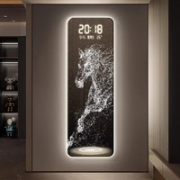 Horloge de table LCD en porcelaine cristalline abstraite Art Déco avec cheval, lumière LED, idéale pour mariage, hall d'entrée, salon, maison