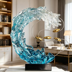 CP003 Anti Scratch Clear Resin Glass Look Ornament Polyresin Curved Feather <strong>Wing</strong> Shape Sculpture for Bedroom Hotel Guest Room - Product Image 2
