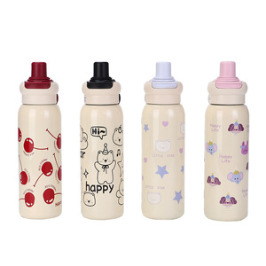 Bouteille d'eau en acier inoxydable avec impression de dessin animé, isolée 304, avec poignée, portable pour les voyages, pour tous les âges - Product Image 5