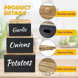 Wooden Storage Box For Kitchen <b>Potatoes</b> Onions Garlic With Lid Solid Wood Organizer Rectangle Shape Food <b>Container</b> - Product Image 4