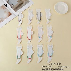 Cavigliera in ceramica colorata a forma di cuore con occhio, 2 pezzi per colore, gioielli alla moda da donna - Product Image 2