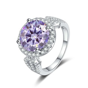 Anillo de Moissanita de 5 <span class=keywords><strong>Quilates</strong></span> con Corte Redondo, Joyería de Diamantes Multicolor en Plata de Ley 925, Personalizado y de Lujo, <span class=keywords><strong>Precio</strong></span> para Mujer - Product Image 3