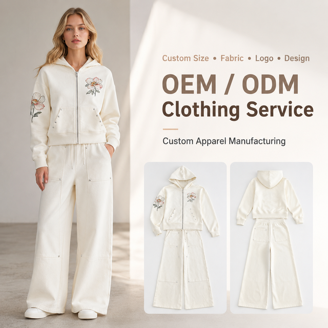 OEM Women's Tracksuit Set Floral Print Cropped Zip Hoodie Wide Leg Cargo Pants Casual Loungewear Athleisure Tracksuit