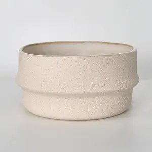 Minimalist Garden Pots for Indoor and Outdoor 8 Inch Bonsai Plant Bowl Ivory Planter