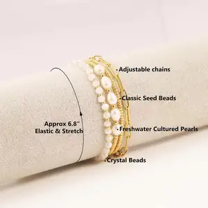 Perles de cristal plaqué or véritable 18 carats Bracelet de perles de cristal de perle Piquet trombone Bracelet à maillons bijoux de mode pour femmes